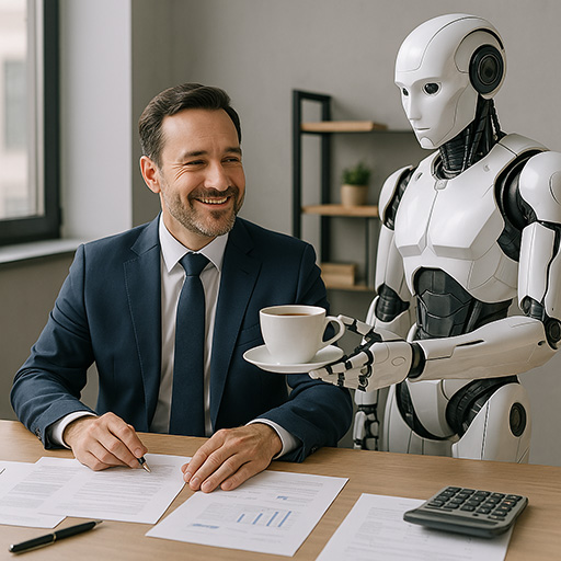 Business executive experiencing AI-driven solutions Business executive receiving AI-powered service
