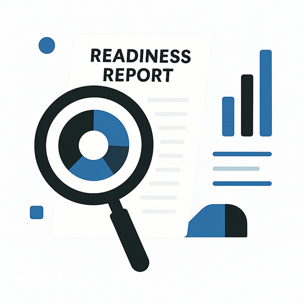 Receive a comprehensive AI readiness report for your organisation Personalised AI readiness report for businesses